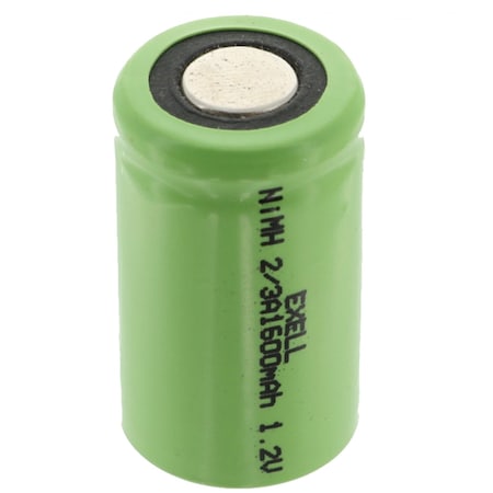 Exell Battery 2/3A 1600mAh 1.2V NIMH Rechargeable Flat Top Battery EBC-512-0